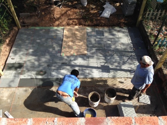 laying down blue stone